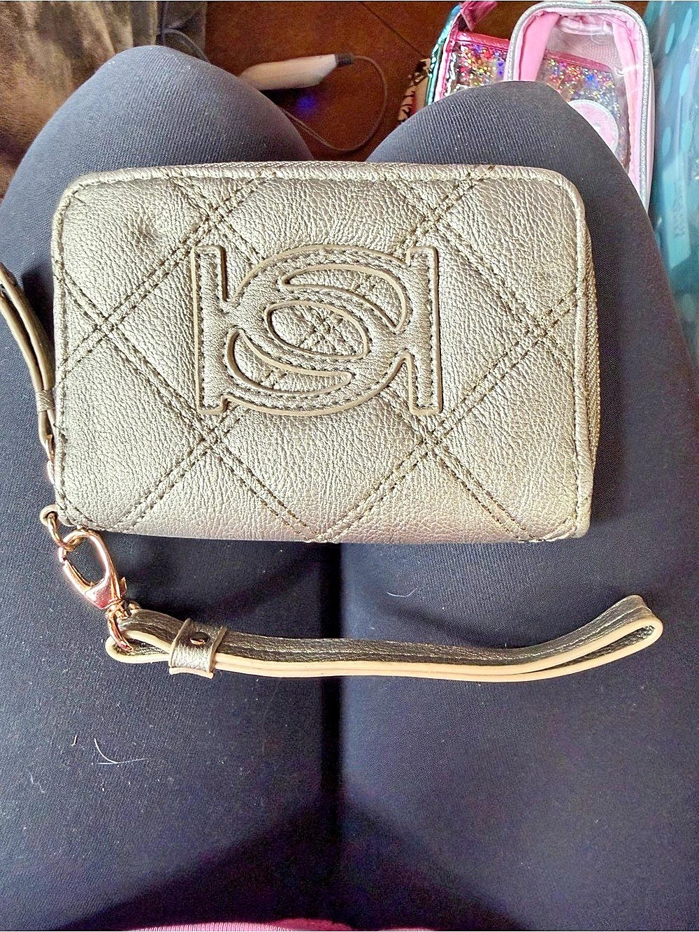 Steve Madden Quilted Wristlet Wallet in Gold